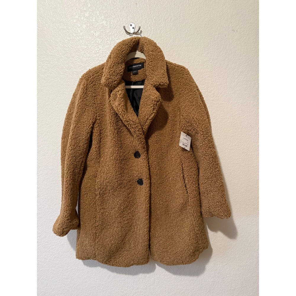 Liz Claiborne‎ Florence Brown Teddy Coat Faux Fur Sherpa Jacket Large NWT $180